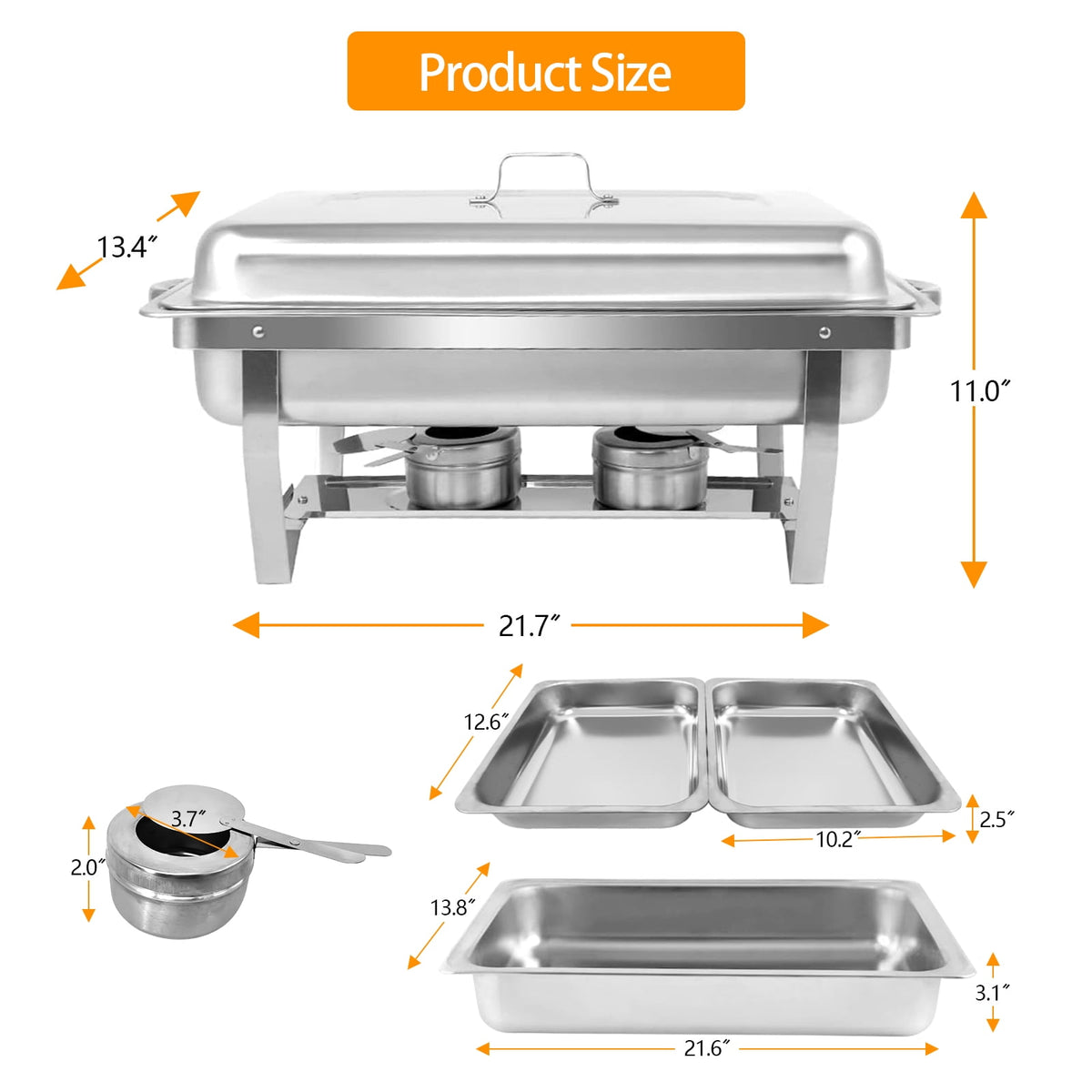 Jacgood Chafing Dish Buffet Set 4 Pack 8QT, Stainless Steel 2 Pans Food Warmer Set, Rectangular Buffet Server with Tongs & Spoons for Parties, Catering, Banquets, Events