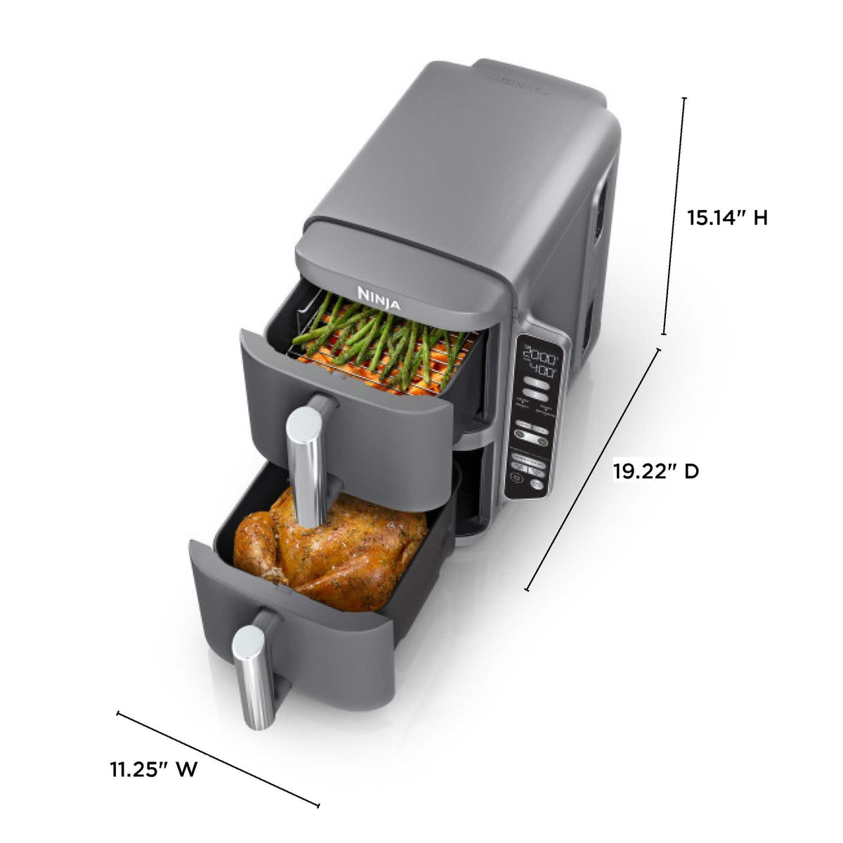Ninja DoubleStack Air Fryer 8-Qt, 2 Baskets, Cook 4 Foods at Once, Space Saving, 4-in-1, SL200 Black