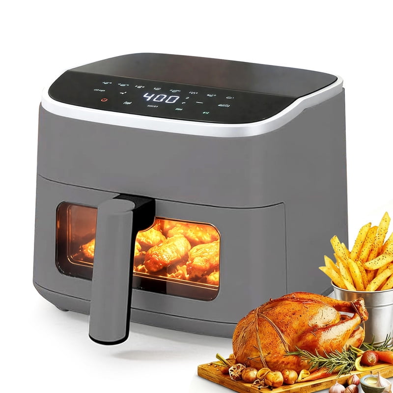 Simenmax Air Fryer, 6-Quart with Viewing Window, 12-in-1 Functions - Air Fry, Roast, Reheat, Dehydrate, Bake, Steam, and More, 400°F Max Temperature, Gray