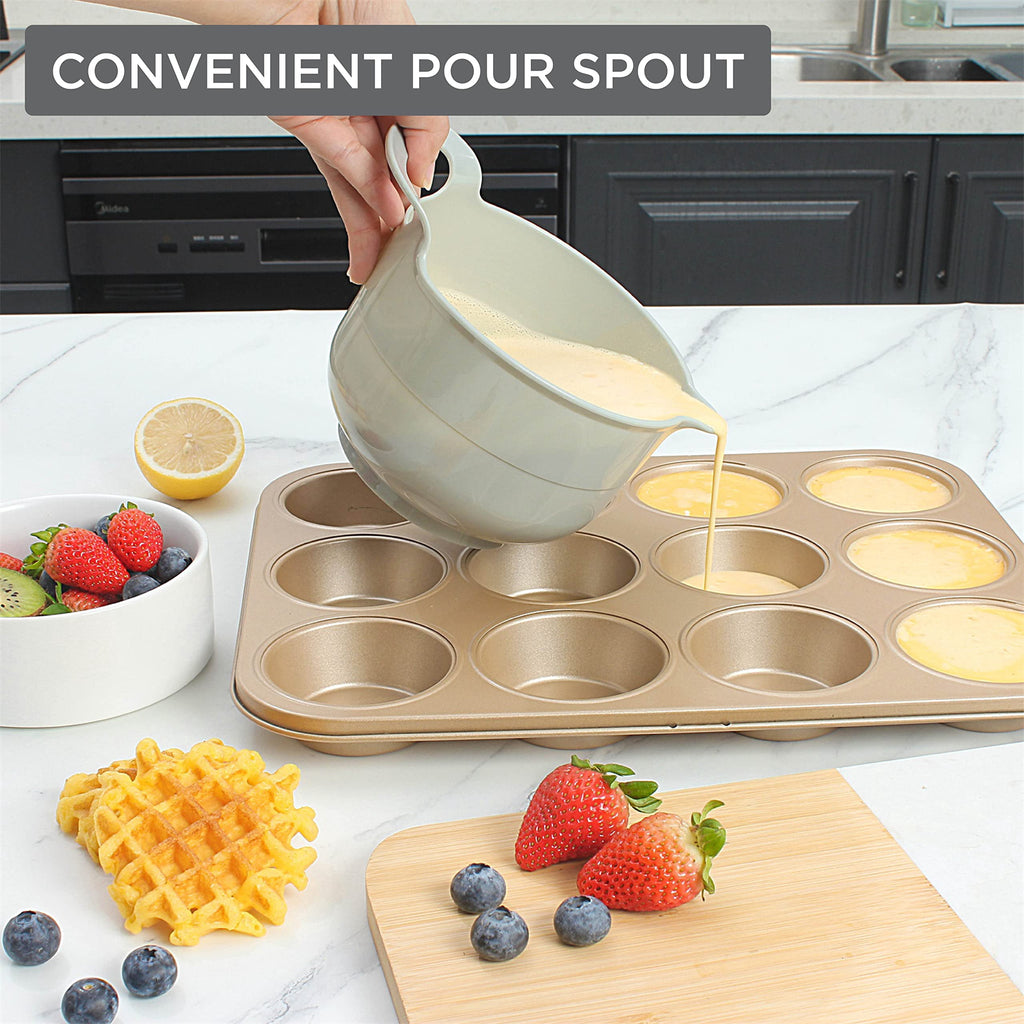 COOK WITH COLOR Mixing Bowls Set, 4-Piece Non-Slip Mixing Bowls with Pour Spouts & Handles, Black Speckled