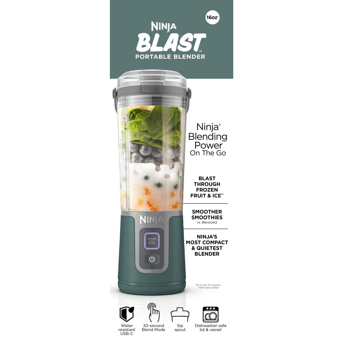 Ninja Blast Portable Personal 18 Oz Blender w/ Leak Proof Lid & Easy Sip Spout, Rechargeable Base, BC150PK Pink