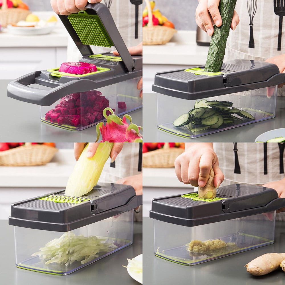Cowin Vegetable Chopper, 14 in 1 Veggie Chopper, Multifunctional Food Cutter with Container 8 Blades