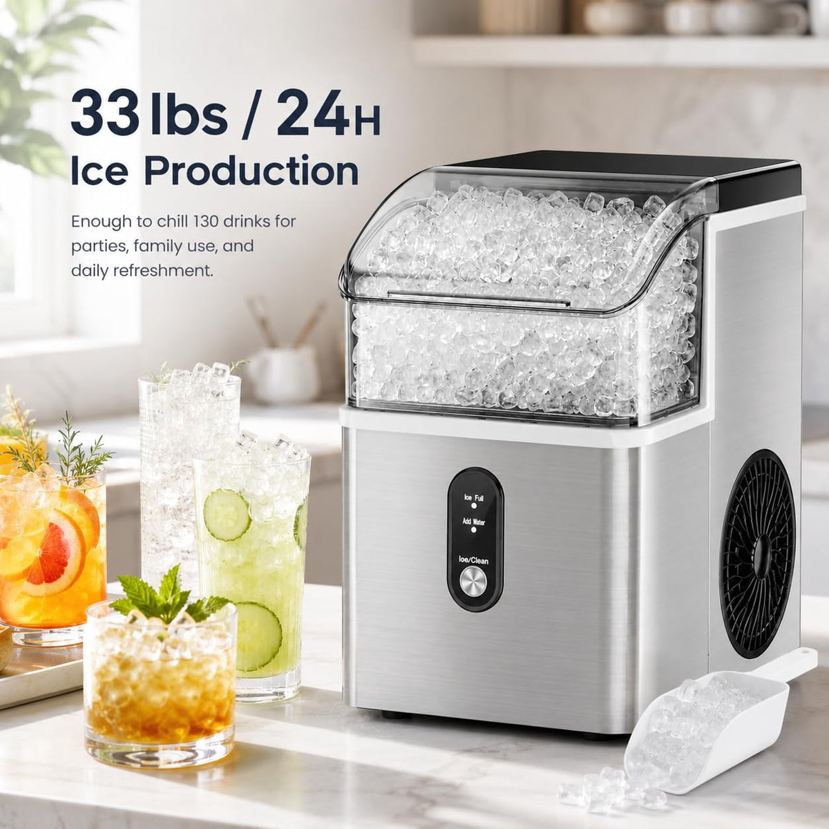 Havato Nugget Ice Maker, Countertop Ice Machine Chewable Crushed Ice | 35Lbs/24H, Self-Cleaning, Quiet & Compact ,Black