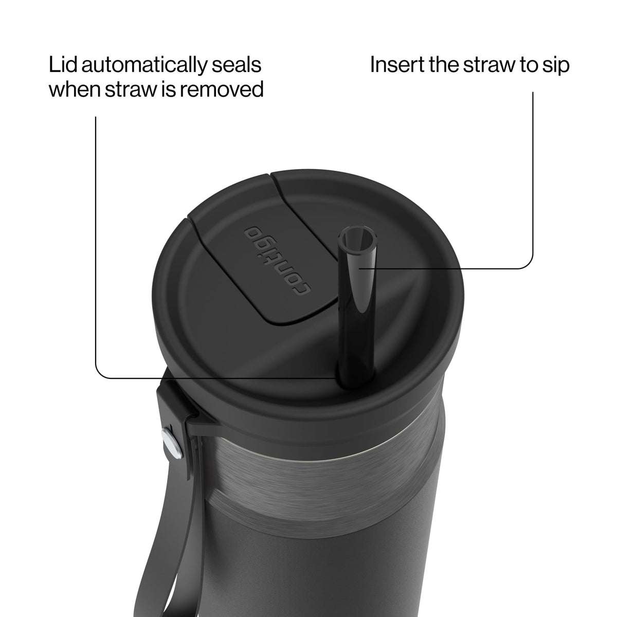Contigo 24oz SnapSeal Insulated Stainless Steel Water Bottle with Straw, Licorice Black/Bronze