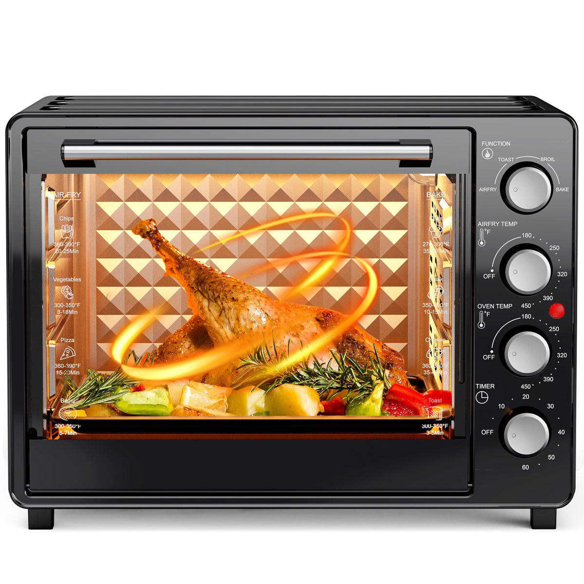34 QT Super-Large Air Fryer, Electric Toaster Oven Countertop, Pizza, Warm, Broil, Toast, Bake, Air Fry, 1500W, 5 Functions, 85% Oil-Less