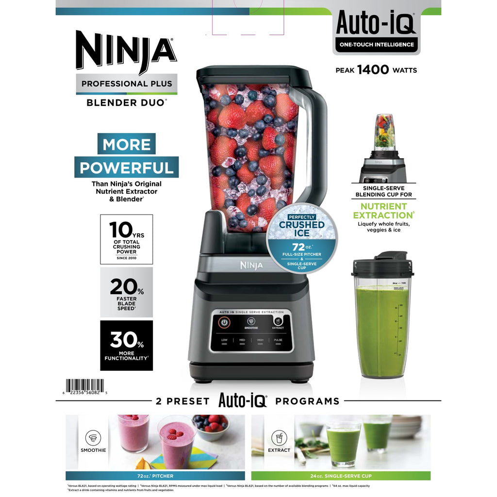 Ninja Professional Plus DUO 72-Oz Blender, Smoothies, Ice Crush, 2 Auto-iQ Preset Programs, 4 Speeds, 1400PW, BN750NV Navy
