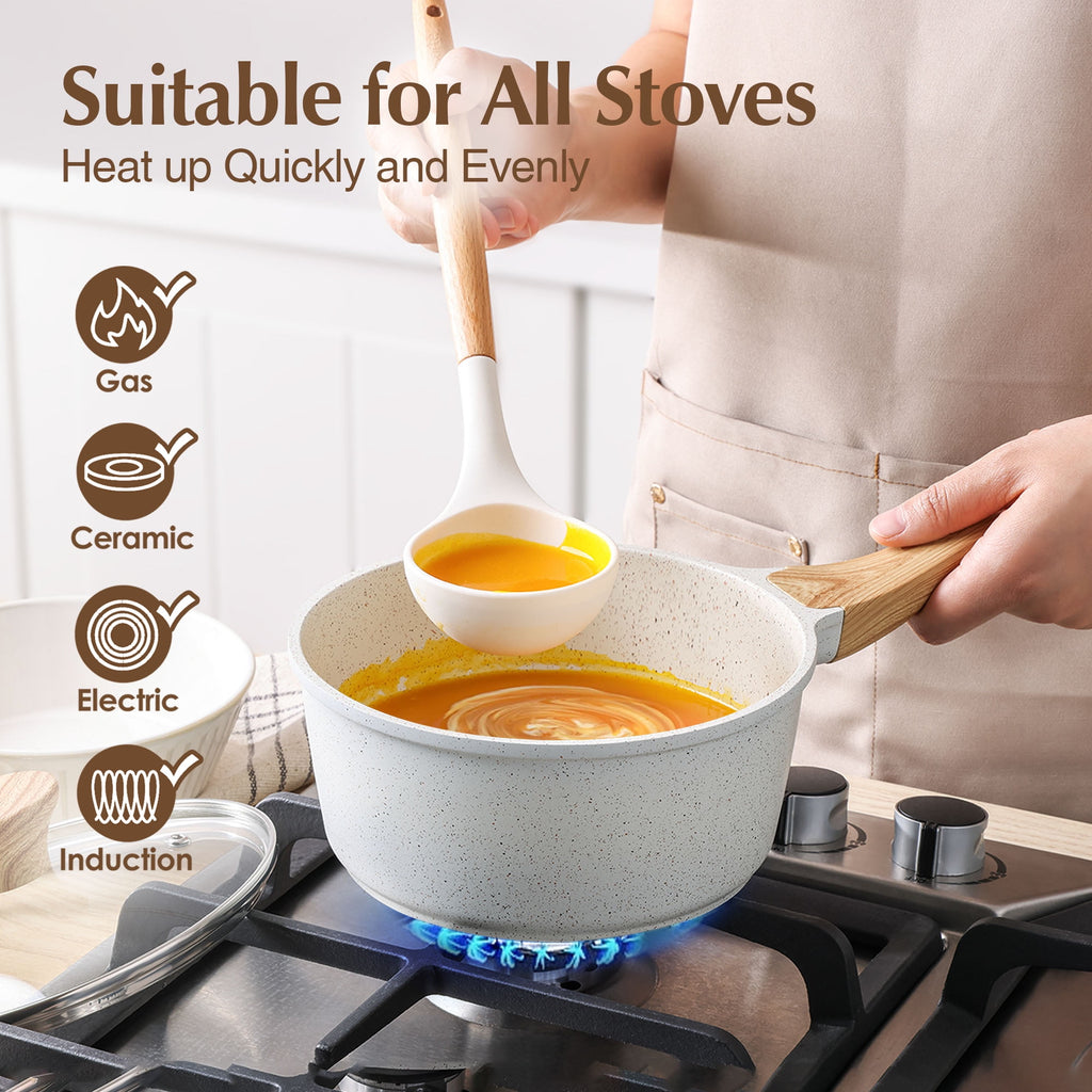 SENSARTE Ceramic Nonstick Pots and Pans Set, 10Pcs Healthy Non Stick Cookware Set with Pots Protectors, Induction Kitchen Cookware Sets, Dishwasher Safe White