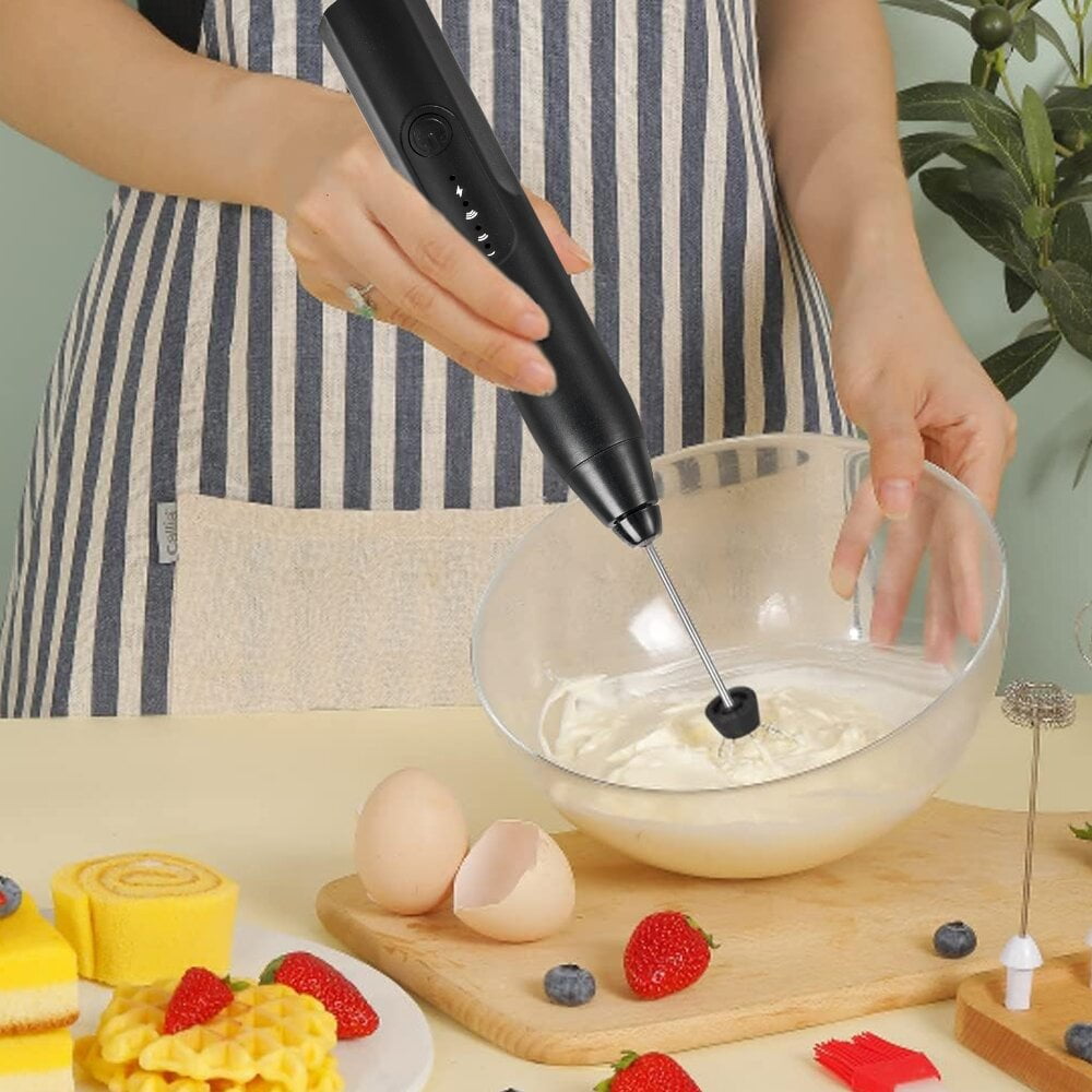 Milk Frother Wand Drink Mixer - Handheld Milk Frother Electric Whisk - Easy-Clean Stainless Steel Frother Wand & Mini Blender - Electric Coffee Frother for Milk Coffee Lattes