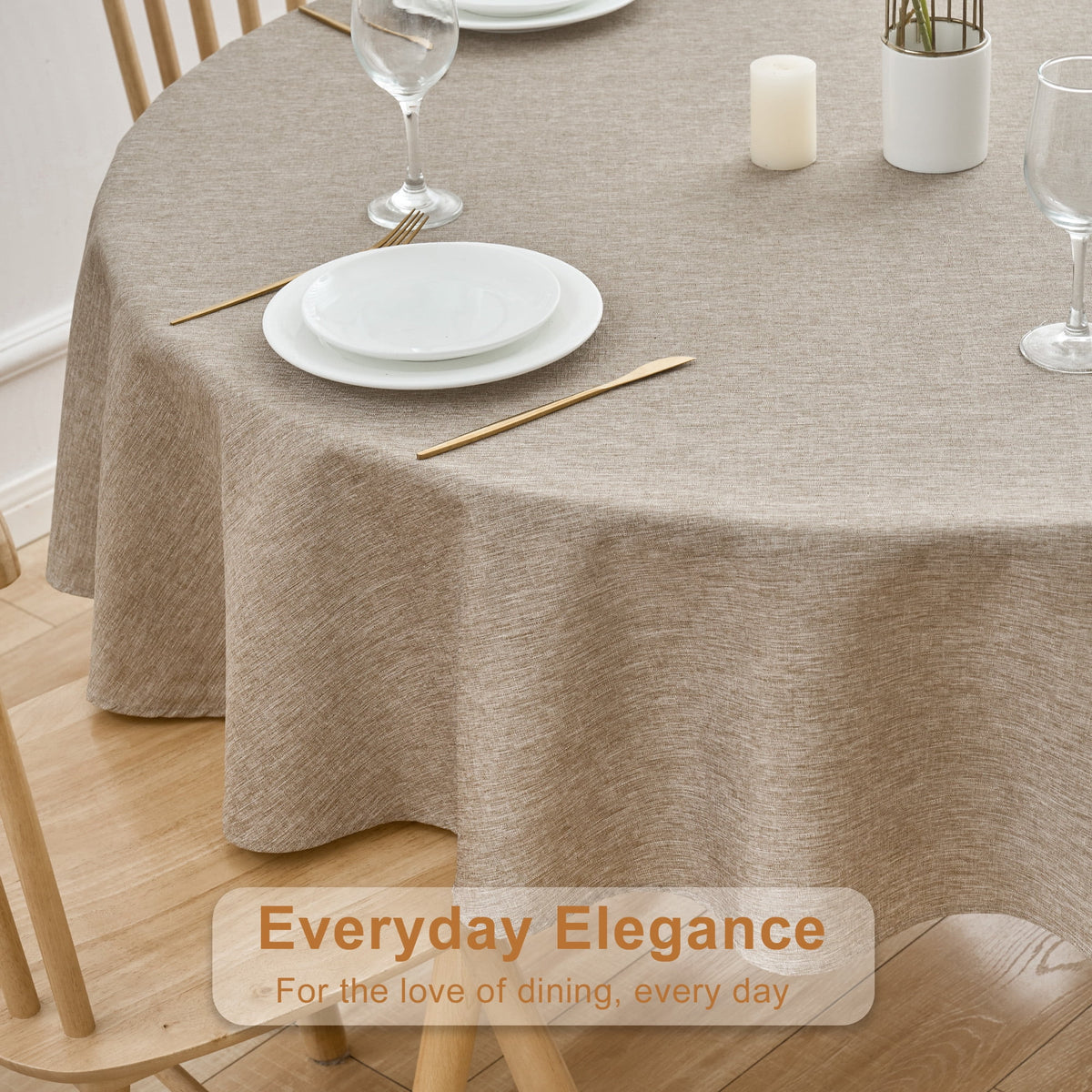 Inosoo Faux Linen Textured Rectangle Tablecloth - 60 x 84 inch Waterproof & Machine Washable Linen-Look Cloth Table Cover, White