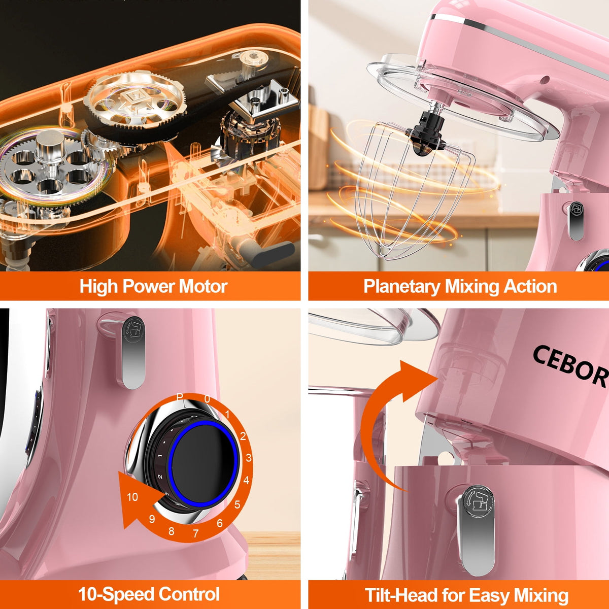 CEBORY 3-IN-1 Stand Mixer, 6.5 QT Tilt-Head 10-Speed Food Mixer, Kitchen Electric Mixer with Dough Hook, Beater, Whisk, Bowl for Most Home Cooks