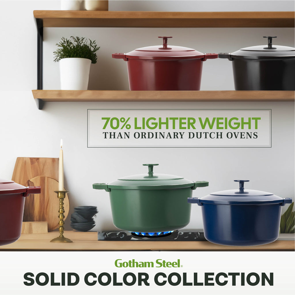 Gotham Steel Ceramic Hammered 5 Qt Lightweight Dutch Oven Pot with Lid & Holders, Oven Safe & Even Heat Retaining Dutch Oven for Bread Baking Sourdough, Soup, 70% Lighter than Cast Iron, Navy