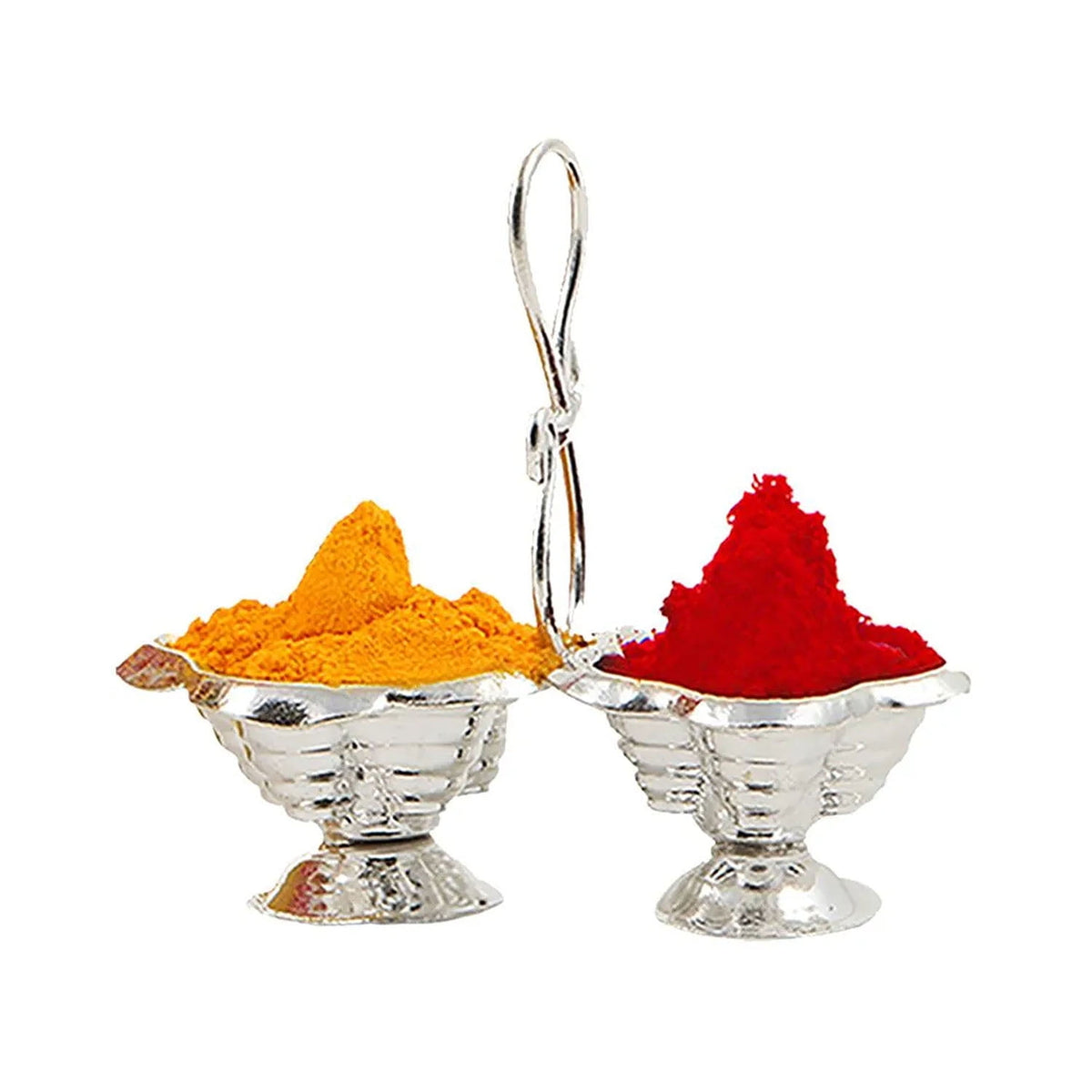 Shubhkart Pack of 3 Silver Plated Haldi Kumkum Holder Stand Set for Puja, Home, Office Décor, Diwali Gift, Festive Gift