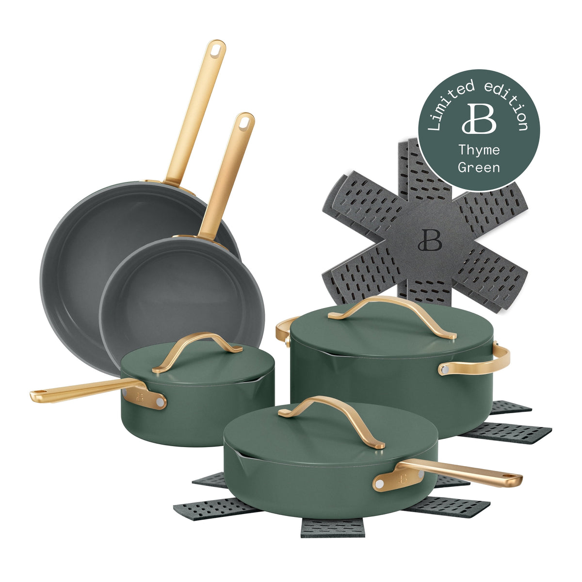 Beautiful 12-Piece Cookware Set, Pots and Pans with Strainer Lids and EverGood Ceramic Nonstick Coating, White Icing by Drew Barrymore