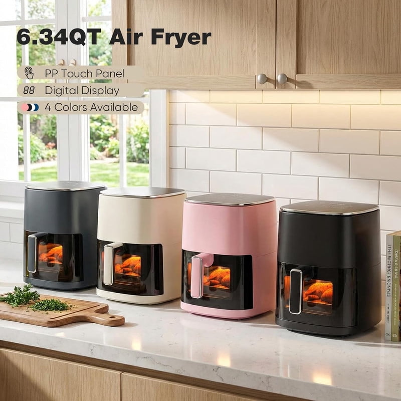 Simenmax Air Fryer, 6-Quart with Viewing Window, 12-in-1 Functions - Air Fry, Roast, Reheat, Dehydrate, Bake, Steam, and More, 400°F Max Temperature, Gray