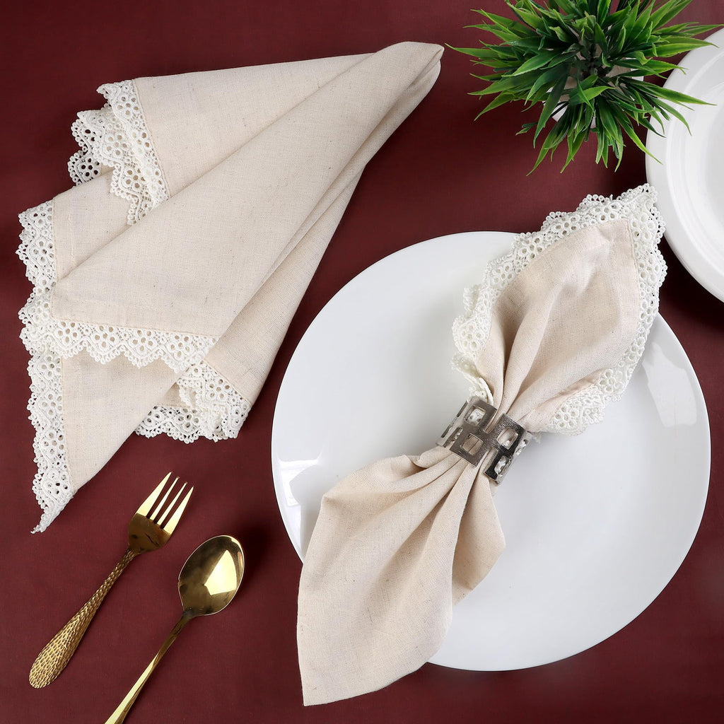 Fingercraft Cloth Napkin, Soft Quality Cotton Linen Blend Fabric, Dinner Napkins with Premium White Lace, 6 Pack, 20”x20” Aqua