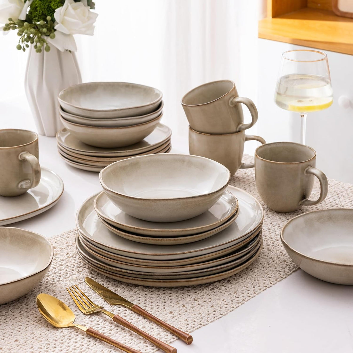 AmorArc Ceramic Dinnerware Sets,Handmade Reactive Glaze Stoneware Plates and Bowls Sets,Highly Chip and Crack Resistant | Dishwasher & Microwave Safe Dishes Set,Service for 4 Set(12pc),Reactive Glaze