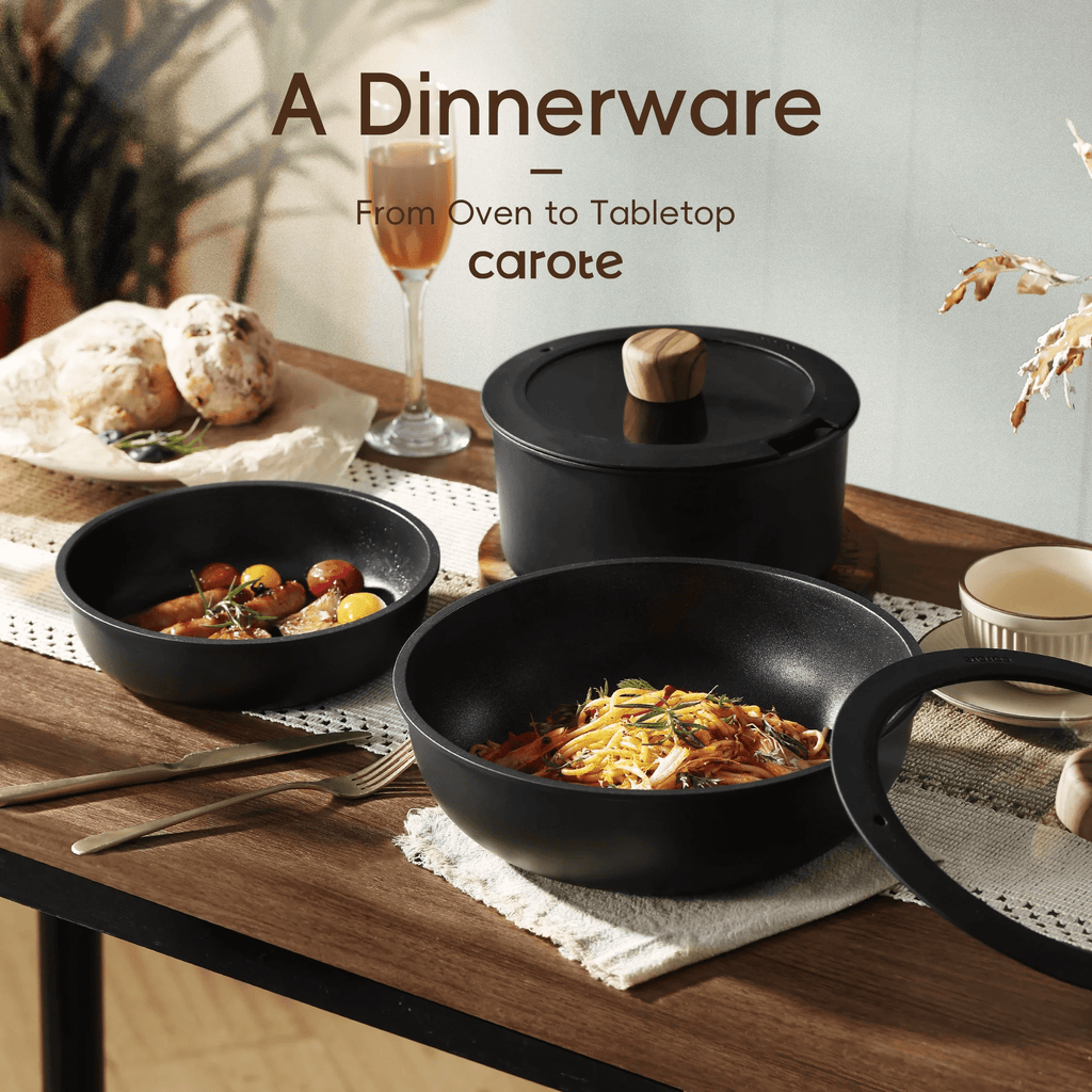 Carote 24-Piece Nonstick Cookware Set, Pots and Pans Set with Detachable Handle, Induction Compatible, Oven & Dishwasher Safe, Black