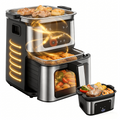 7.5QT XL Air Fryer with Flip-Over Grill, 8 Cooking Presets, Internal Light, 160-400°F, Auto Shutoff, Dishwasher Safe, 100 Paper Liners Included for Easy Cleanup