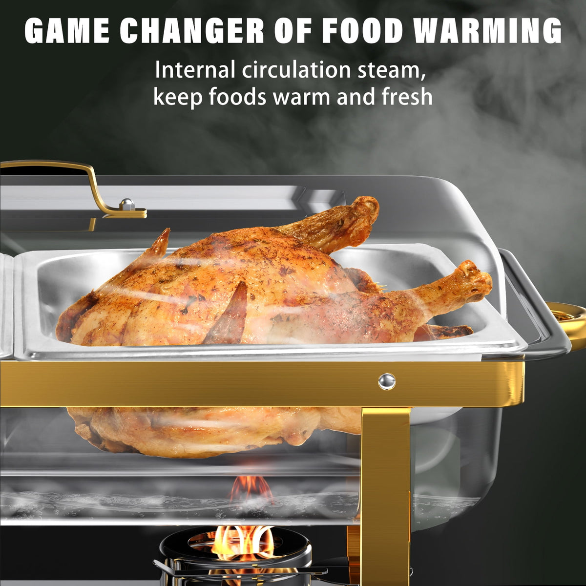 Jacgood 5 Pack Chafing Dish Buffet Set 8Qt. Foldable Rectangular Chafer Set, Stainless Steel Catering Warmer Set W/Full Size Water Pan, Food Pan, Fuel Holder for Cooked Food Insulation