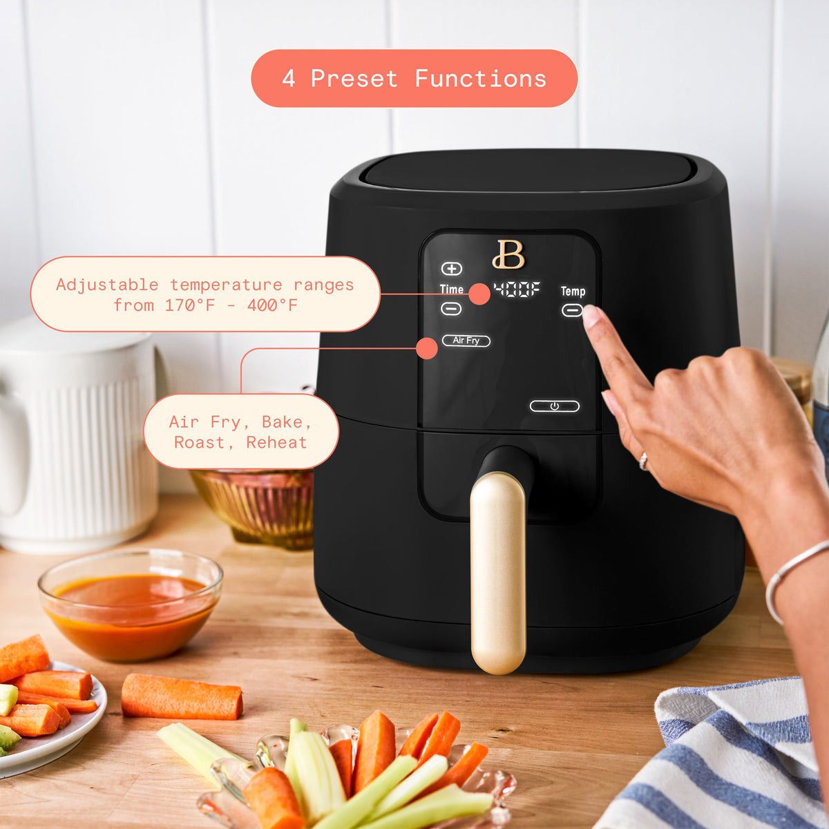 Beautiful 3 Qt Air Fryer with TurboCrisp Technology, EverGood Non-Toxic Ceramic Nonstick Coating, Chocolate by Drew Barrymore