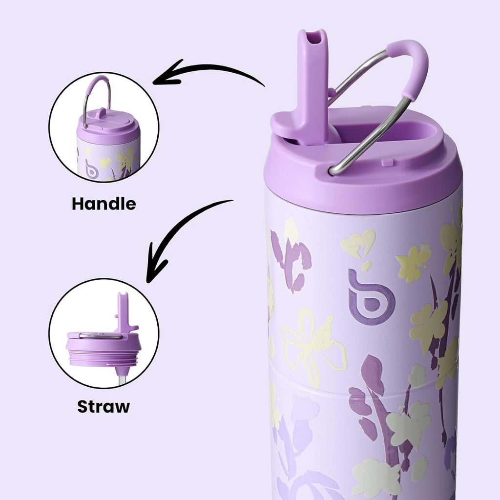BOTTLE BOTTLE Insulated Water Bottle 24oz with Straw Lid and Handle for Sports Travel Gym Stainless Steel Water Bottles Double-Wall Vacuum Metal Leak Proof BPA-Free (Bling Bow)