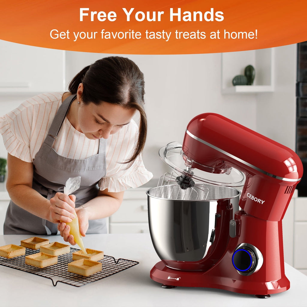 CEBORY 3-IN-1 Stand Mixer, 6.5 QT Tilt-Head 10-Speed Food Mixer, Kitchen Electric Mixer with Dough Hook, Beater, Whisk, Bowl for Most Home Cooks