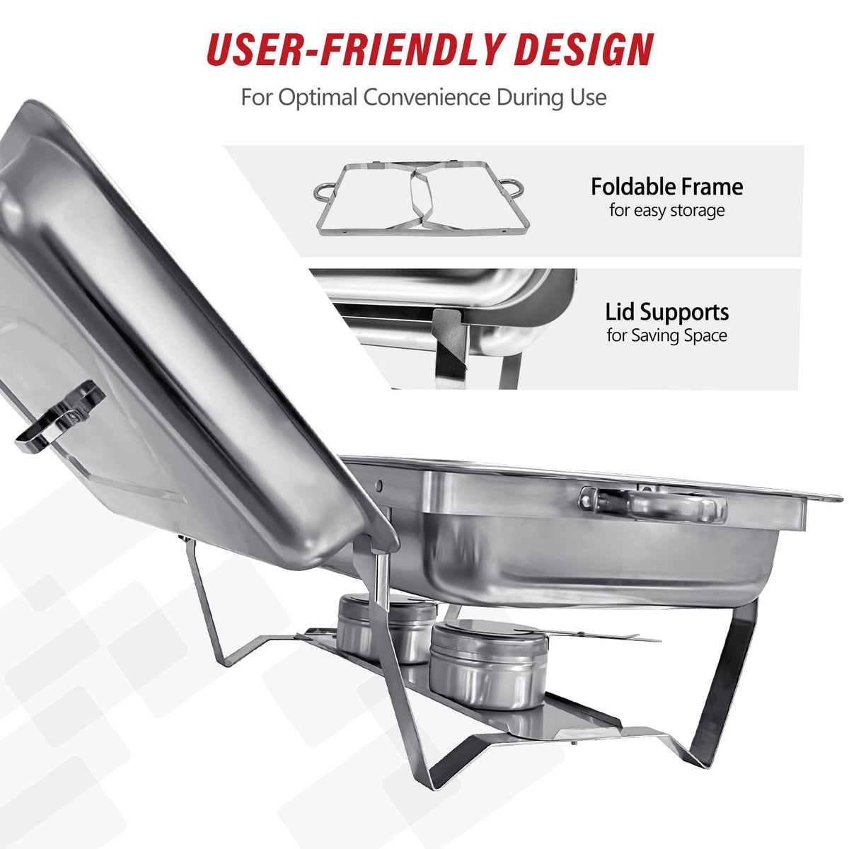 Jacgood 5 Pack Chafing Dish Buffet Set 8Qt. Foldable Rectangular Chafer Set, Stainless Steel Catering Warmer Set W/Full Size Water Pan, Food Pan, Fuel Holder for Cooked Food Insulation