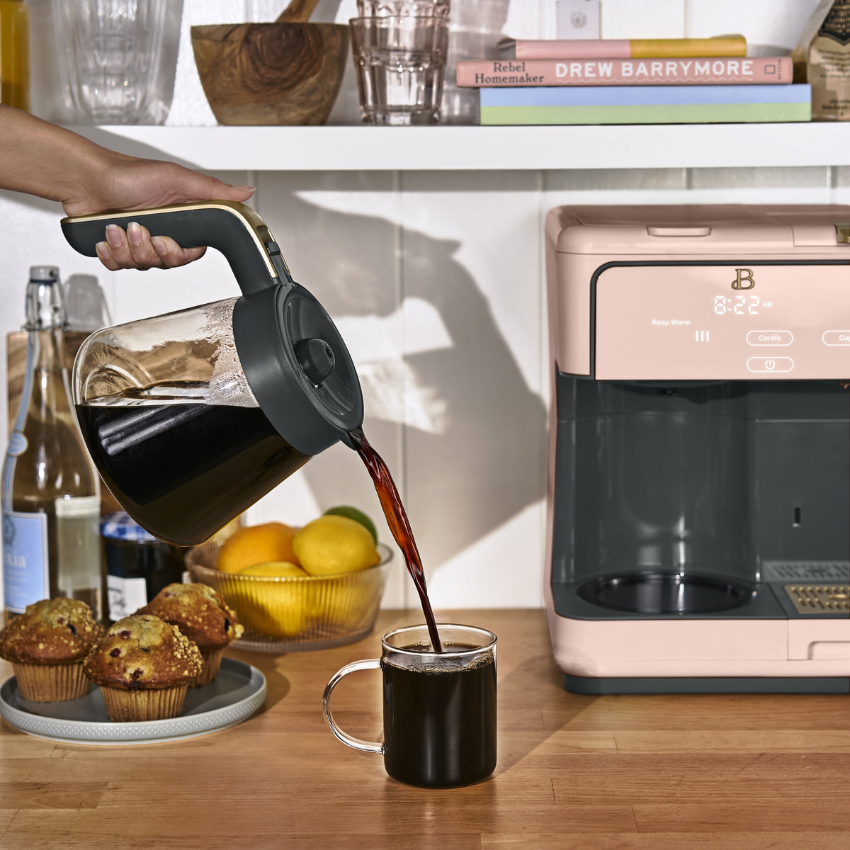 Beautiful by Drew Barrymore Multi-Brew 12-Cup Programmable Drip & Single-Serve Coffee Maker, White Icing