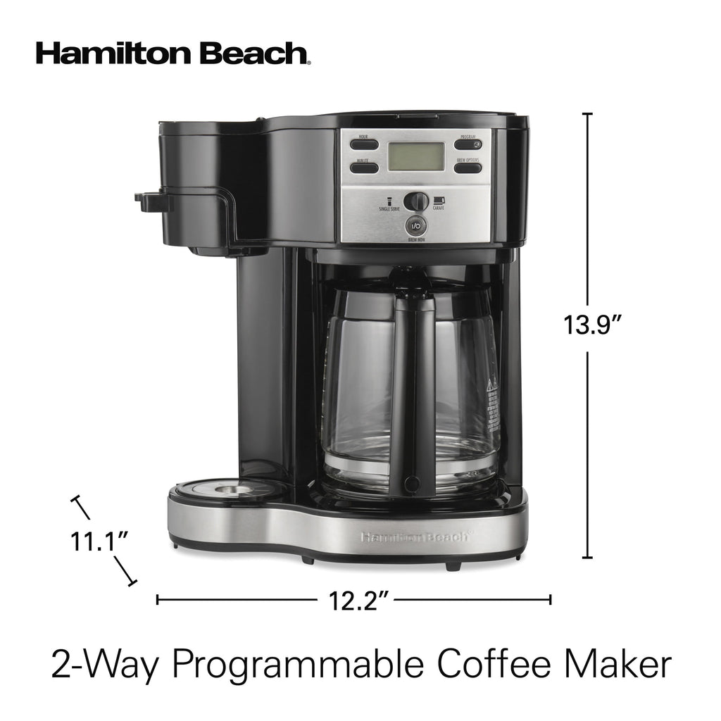 Hamilton Beach 2-Way Programmable Coffee Maker, Single Serve Coffee Maker & 12-Cup Coffee Pot, Black