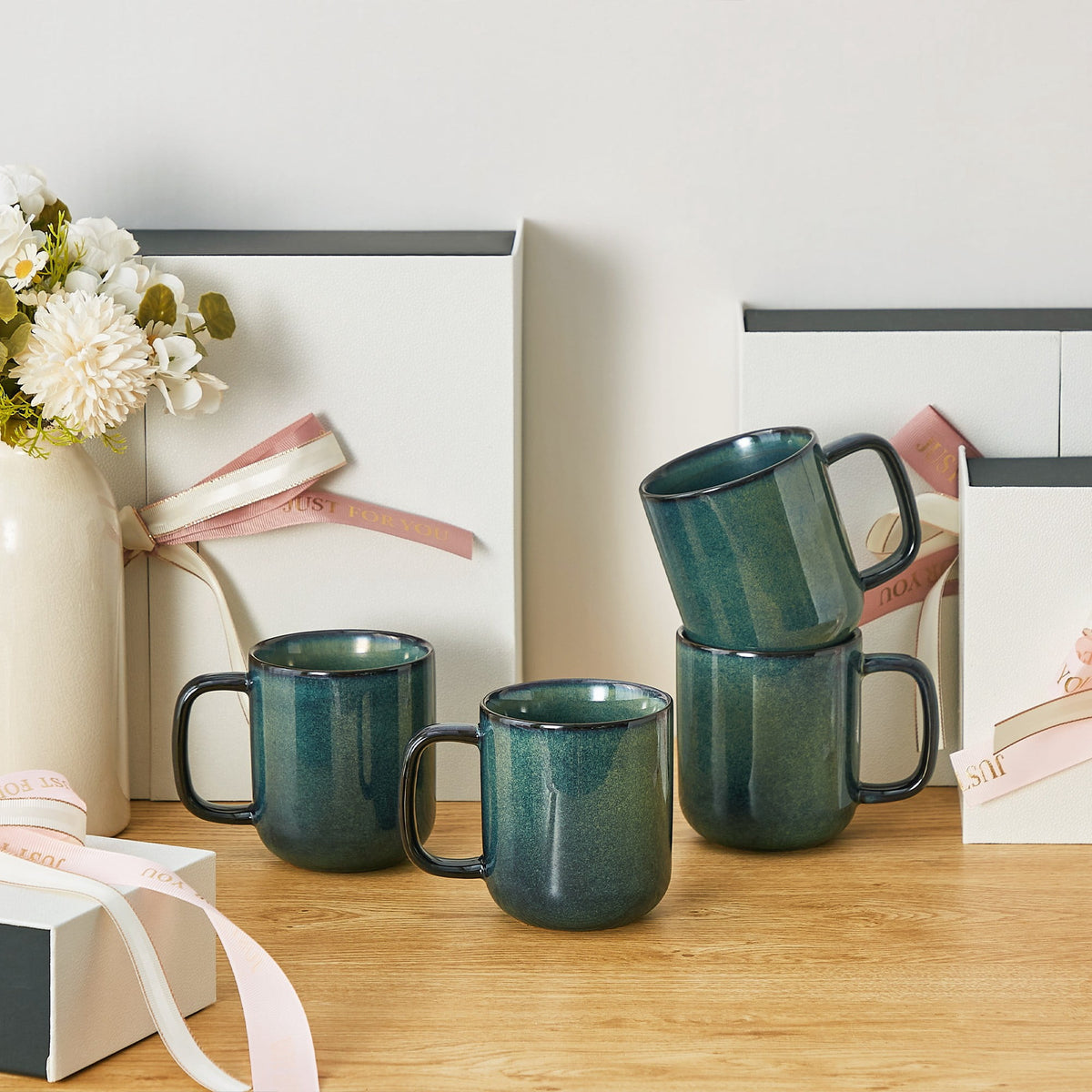 Malacasa Stoneware Coffee Mugs Set, 12 oz Coffee Cups Set of 4, Dishwasher & Microwave Safe, Green