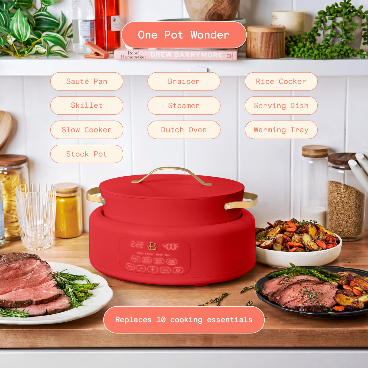 Beautiful 10 in 1, 6 Qt Electric Multi-Cooker, Thyme Green by Drew Barrymore