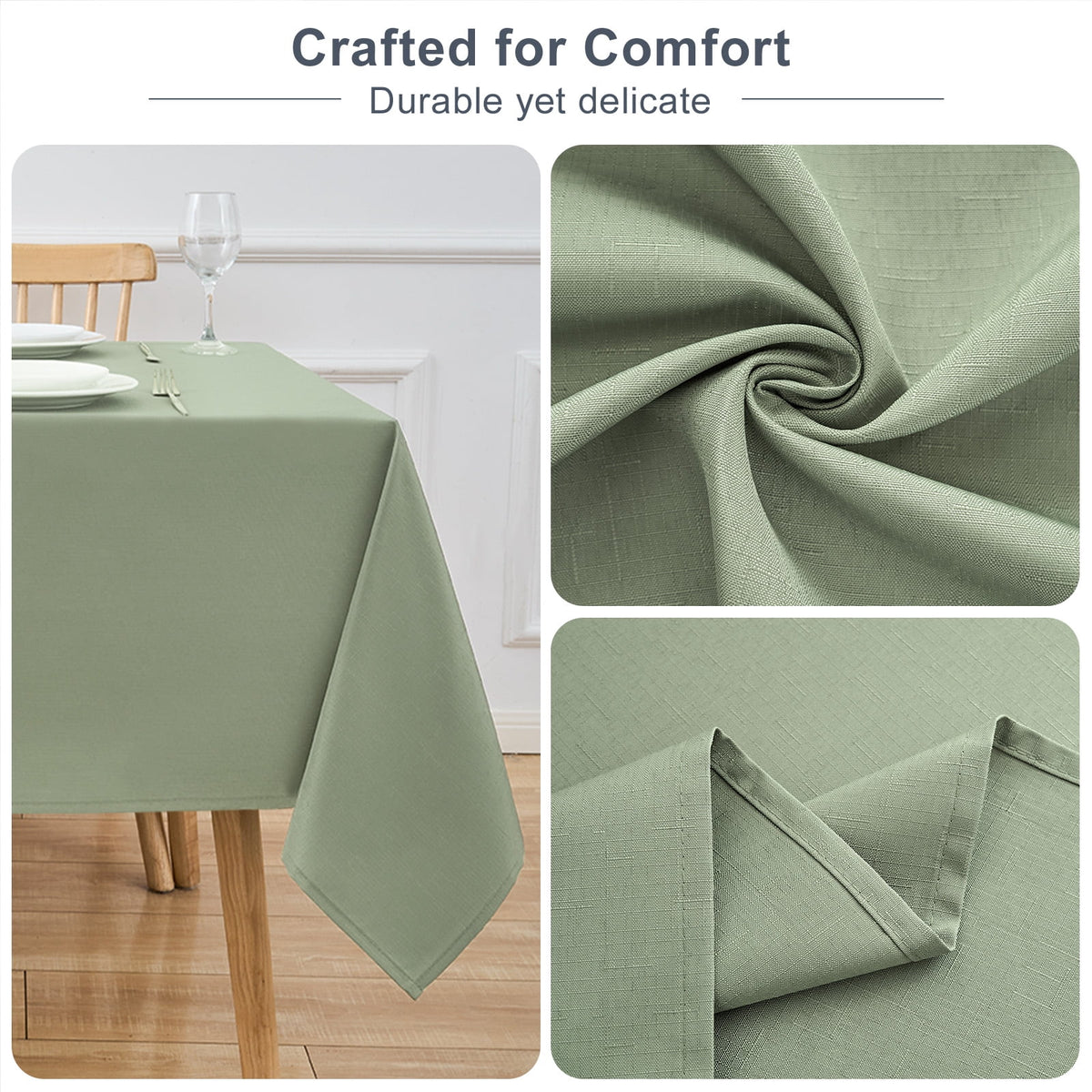 Inosoo Faux Linen Textured Rectangle Tablecloth - 60 x 84 inch Waterproof & Machine Washable Linen-Look Cloth Table Cover, White