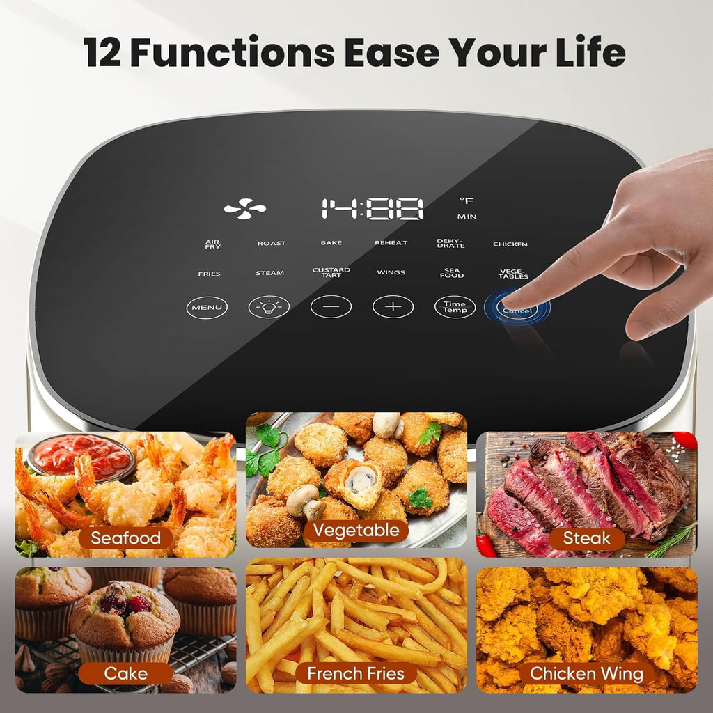 Air Fryer, 6-Quart Smart Air Fryer, 12-in-1 Functions - Air Fry, Roast, Reheat, Dehydrate, Bake, Steam, and More, 400Â°F Max Temperature, Grey