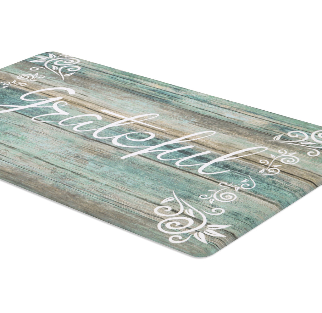 MeyJey Farmhouse Kitchen Rug Set of 2, Non-Slip Anti-Fatigue Waterproof Cushioned Mat for Kitchen, Dining & Laundry Room, 18"x30"+18"x48" Teal/Brown