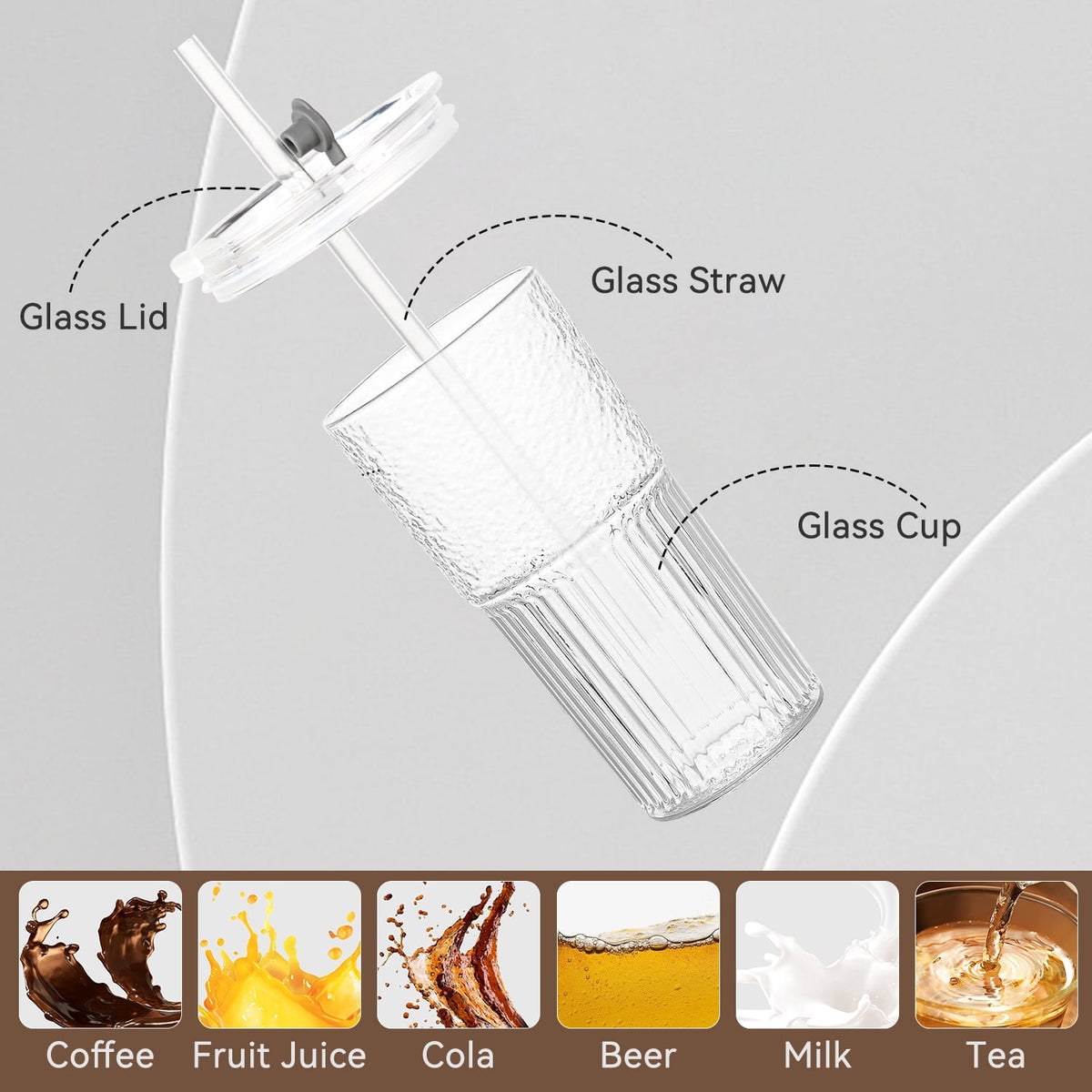 2 Piece 20 oz Glass Cups with Lid and Straw,High Borosilicate Tumbler, Iced Coffee Cup, Beer Glasses,Water Smoothie,Clear