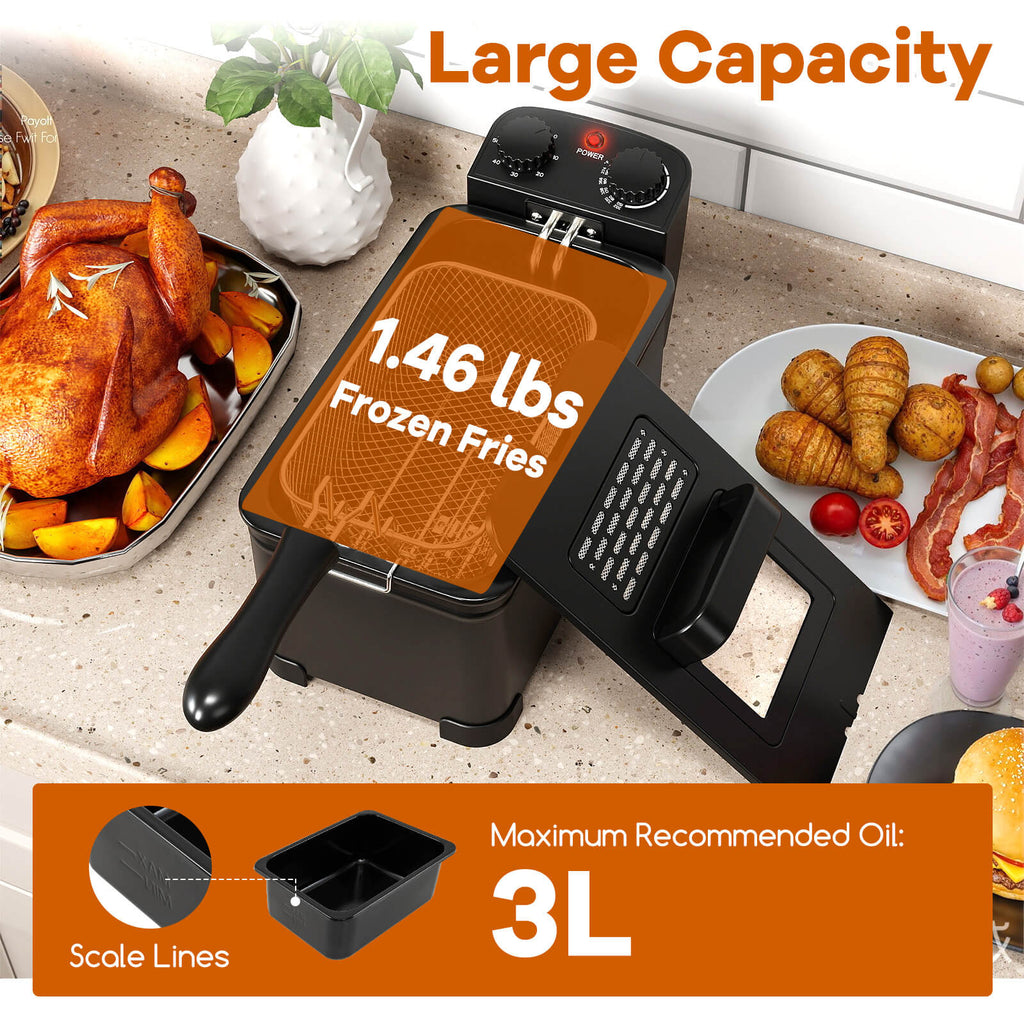 Costway Electric Deep Fryer 3.2 QT/12-Cup Stainless Steel 1700W with Frying Basket Silver