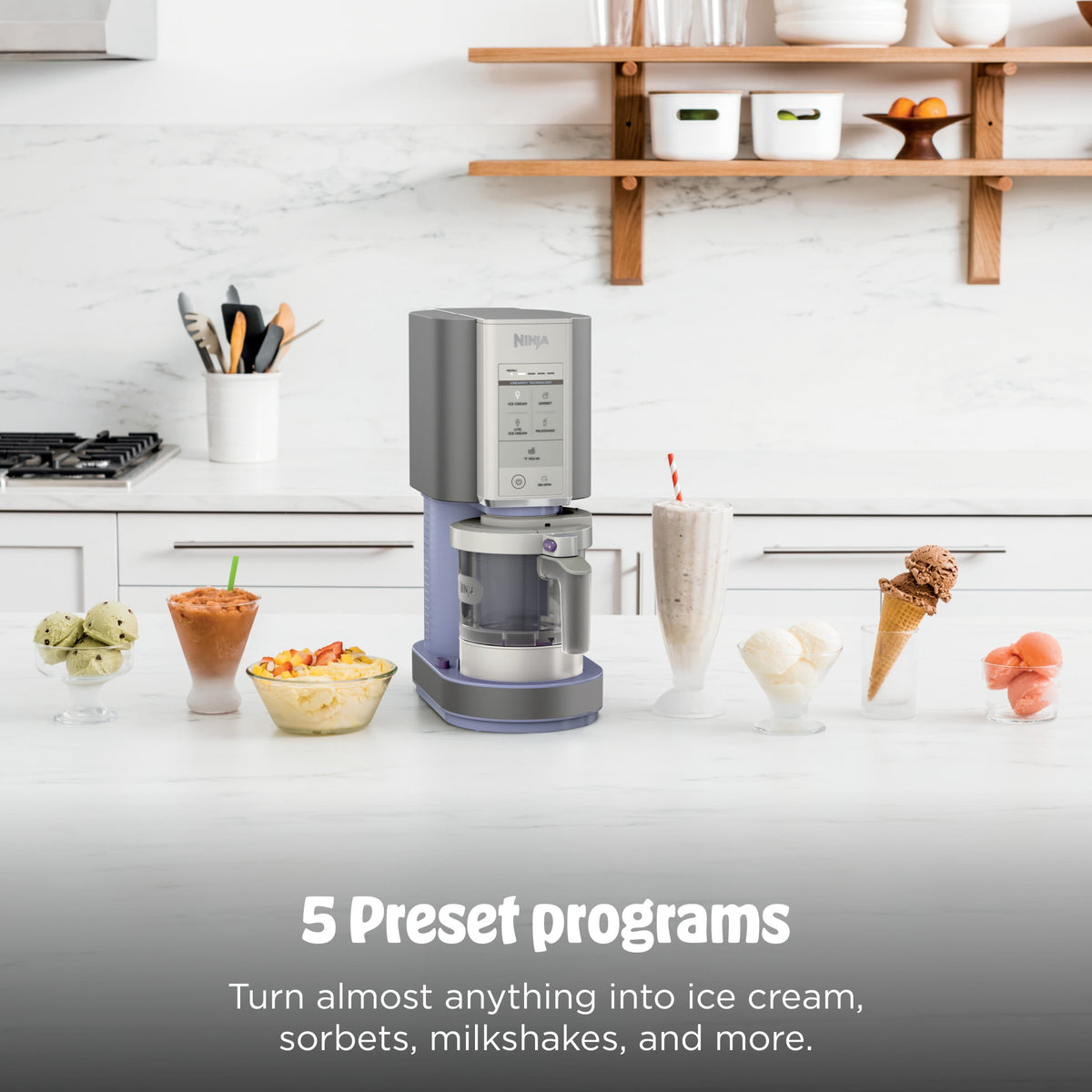 Ninja Creami Ice Cream Maker, for Mix-ins, Milkshakes, Sorbet, 5 One-Touch Programs, (2) 16 Oz Pint Containers & Lids, NC350 White
