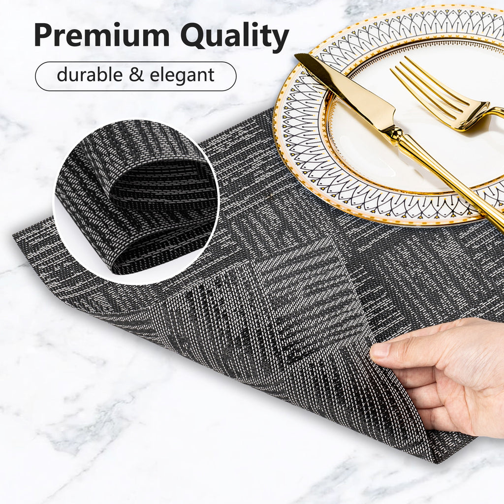 VCVCOO Navy Blue Placemats Set of 4 - Easy Clean Washable PVC Vinyl Placemats - Wipeable Heat Resistant Woven Table Mats for Dining Table - 12x18 inch