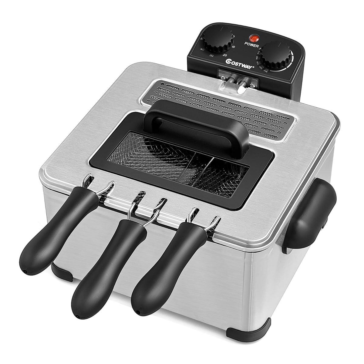 Costway Electric Deep Fryer 5.3 QT/21-Cup Stainless Steel 1700W with Triple Basket Silver