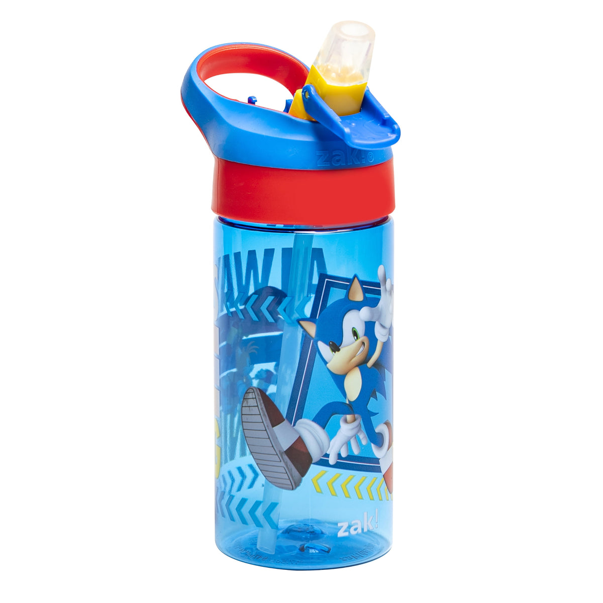 Zak Designs 17.5oz Sonic the Hedgehog Kids Water Bottle with Spout Cover and Built-in Carrying Loop, Made of Durable Plastic, Leak-Proof Design for Travel (17.5 oz, Pack of 2)