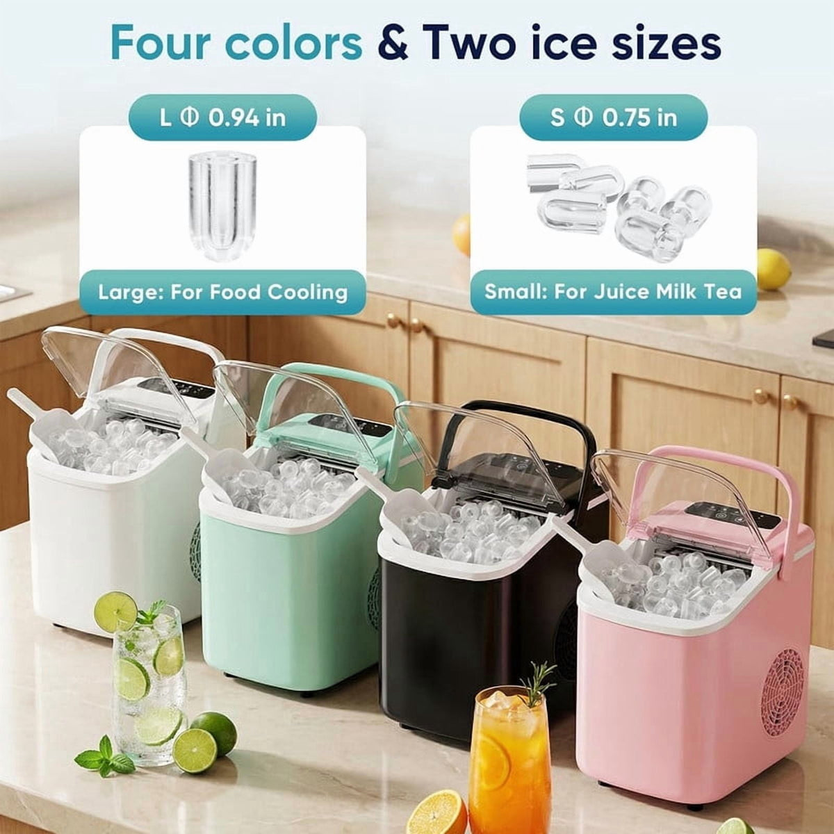 Simenmax Ice Maker Countertop – 26lbs Desktop ice maker with Handle for Home, Kitchen, Office, Outdoors, RV, Camping, White