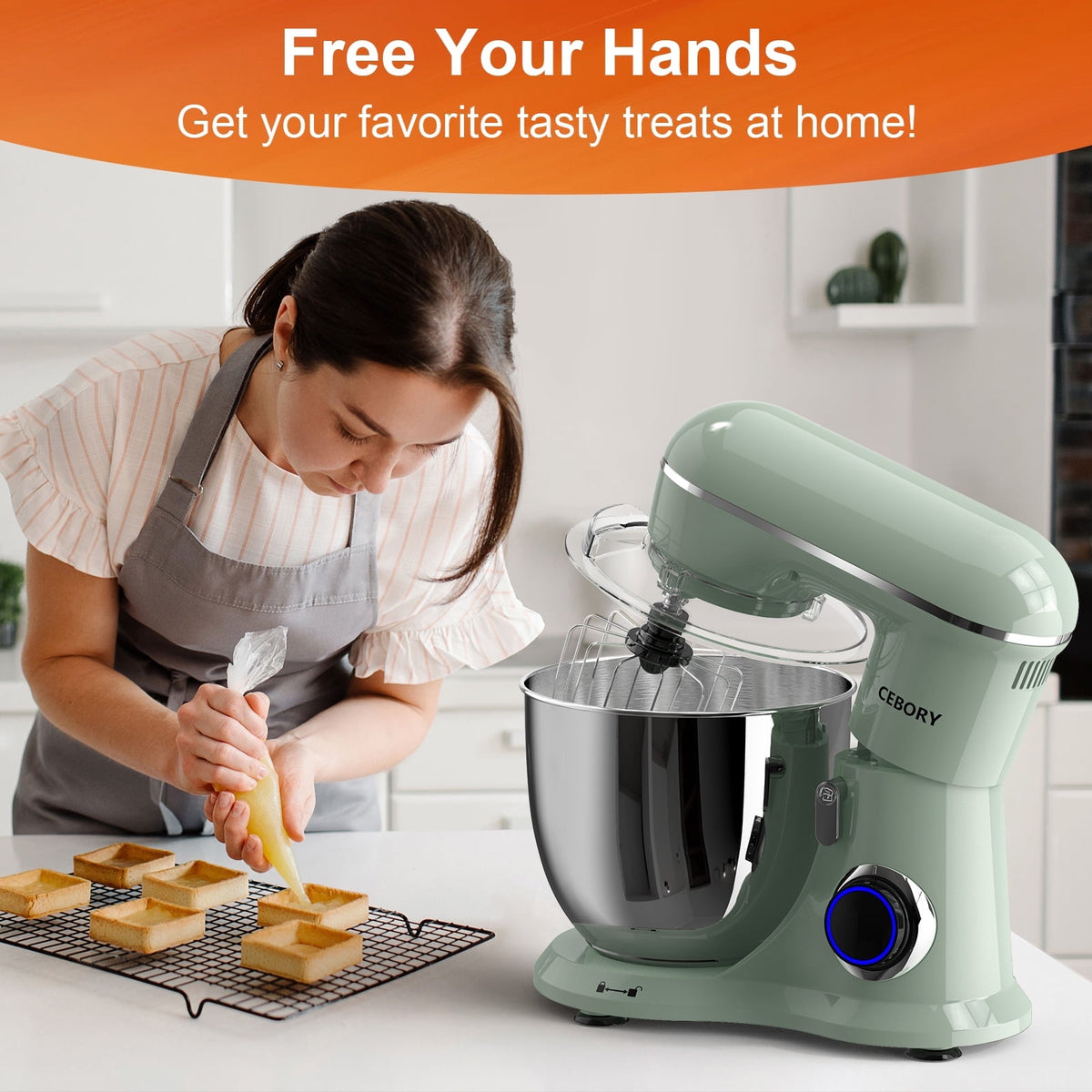 CEBORY 3-IN-1 Stand Mixer, 6.5 QT Tilt-Head 10-Speed Food Mixer, Kitchen Electric Mixer with Dough Hook, Beater, Whisk, Bowl for Most Home Cooks