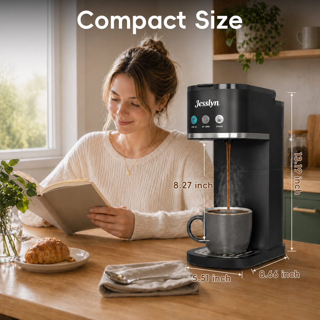 Jesslyn Single Serve Coffee Maker Compatible with K Cup Capsules & Grounds, Black