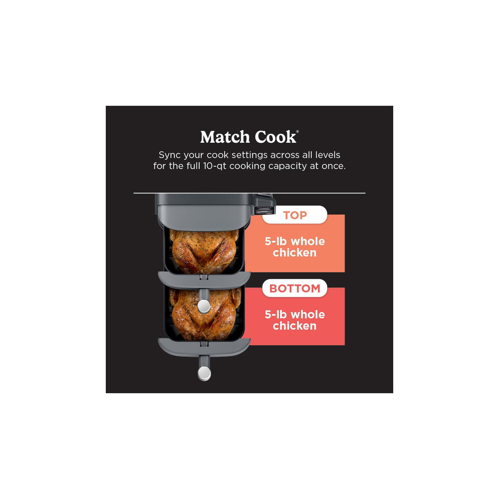 Ninja DoubleStack Smart XL Air Fryer 10-Qt, Smart Cook & Thermometer, 2 Baskets, Space Saving, SL451 Deep Gray