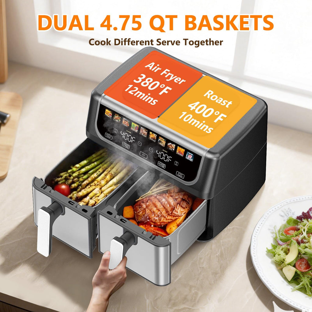 LIFERECORD 3QT Compact Air Fryer, Touch Panel, 800W, 160-400°F, Auto Shut-Off & Overheat Protection, White, for Single/Small Family