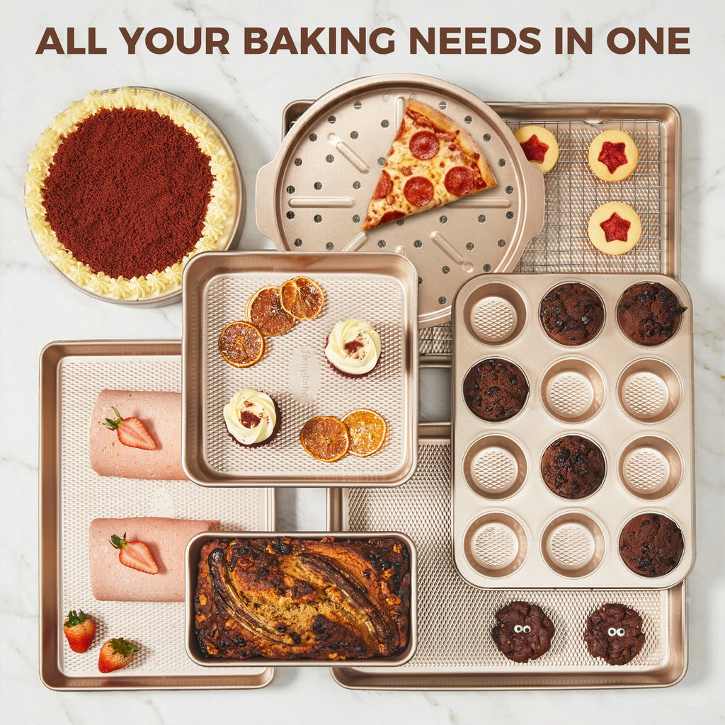 HONGBAKE 29-Pcs Nonstick Carbon Steel Bakeware Set, Baking Pan Set with Baking Sheets, Cake Pans, Loaf Pan & Muffin Pan, Grey