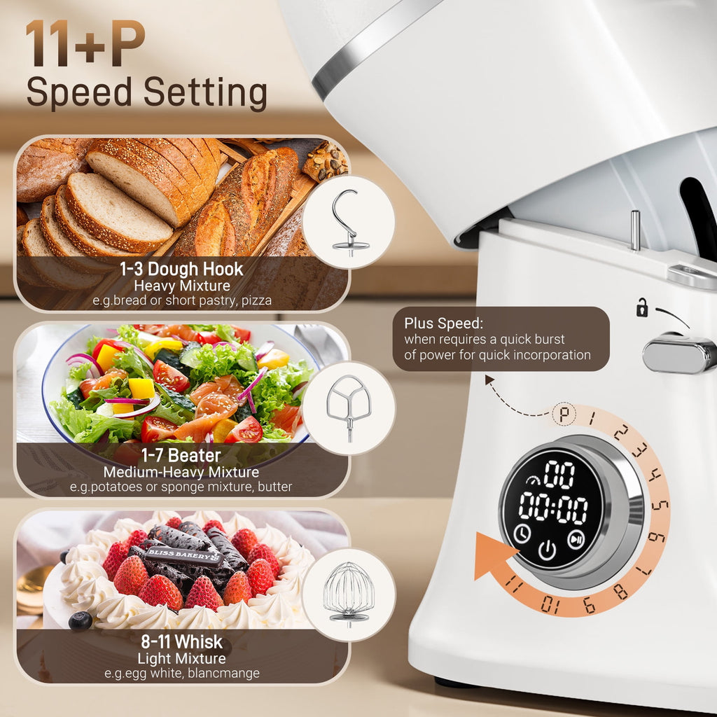 7QT Stand Mixer Aluminum Die Casting,650W 11 Speed Tilt-Head Kitchen Electric Stand Mixer, Household Food Mixer with Stainless Steel Bowl, Dough Hook, Whisk and Beater,Food Mixer for Baking, Cake