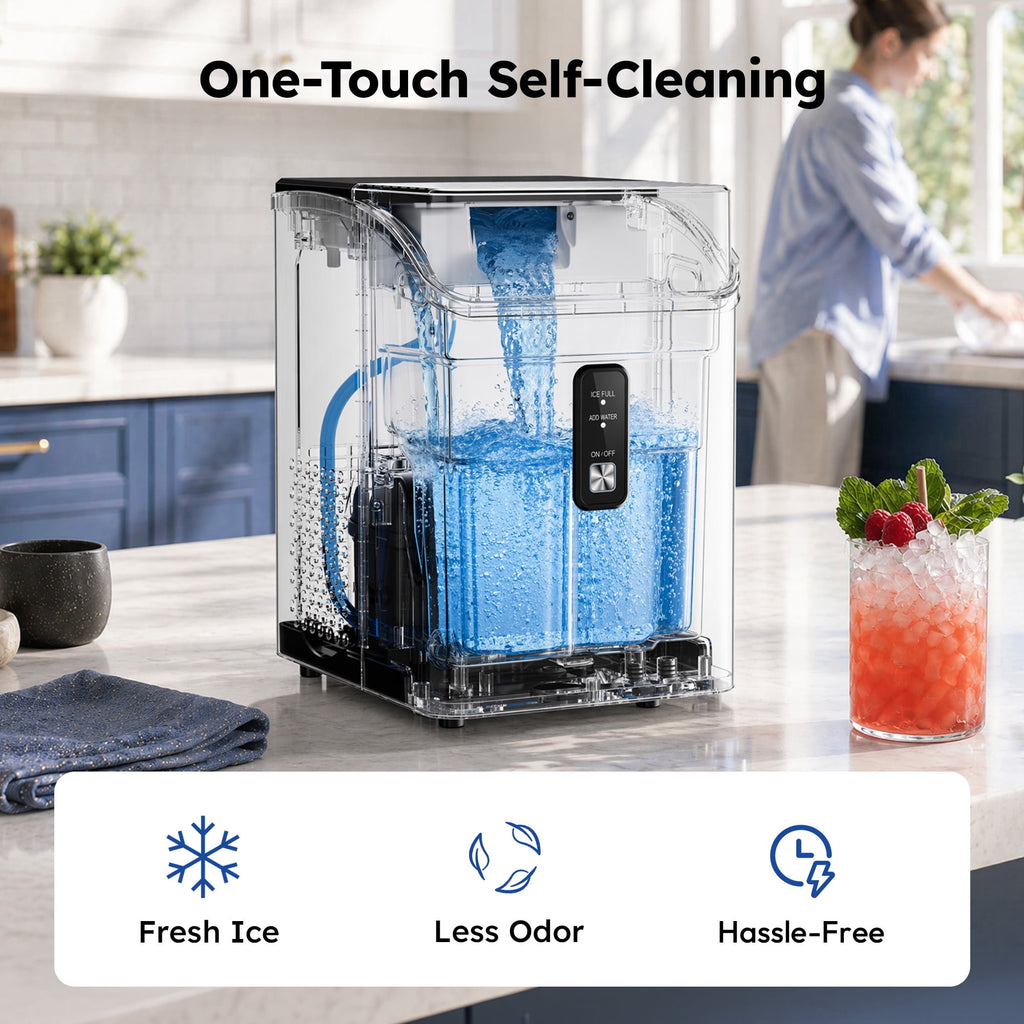 SIMZLIFE Countertop Nugget Ice Maker, 35 Lbs/24H Soft Chewable Pellet Ice, Ready in 7 Minutes, Self-Cleaning Ice Machine, Stainless Steel