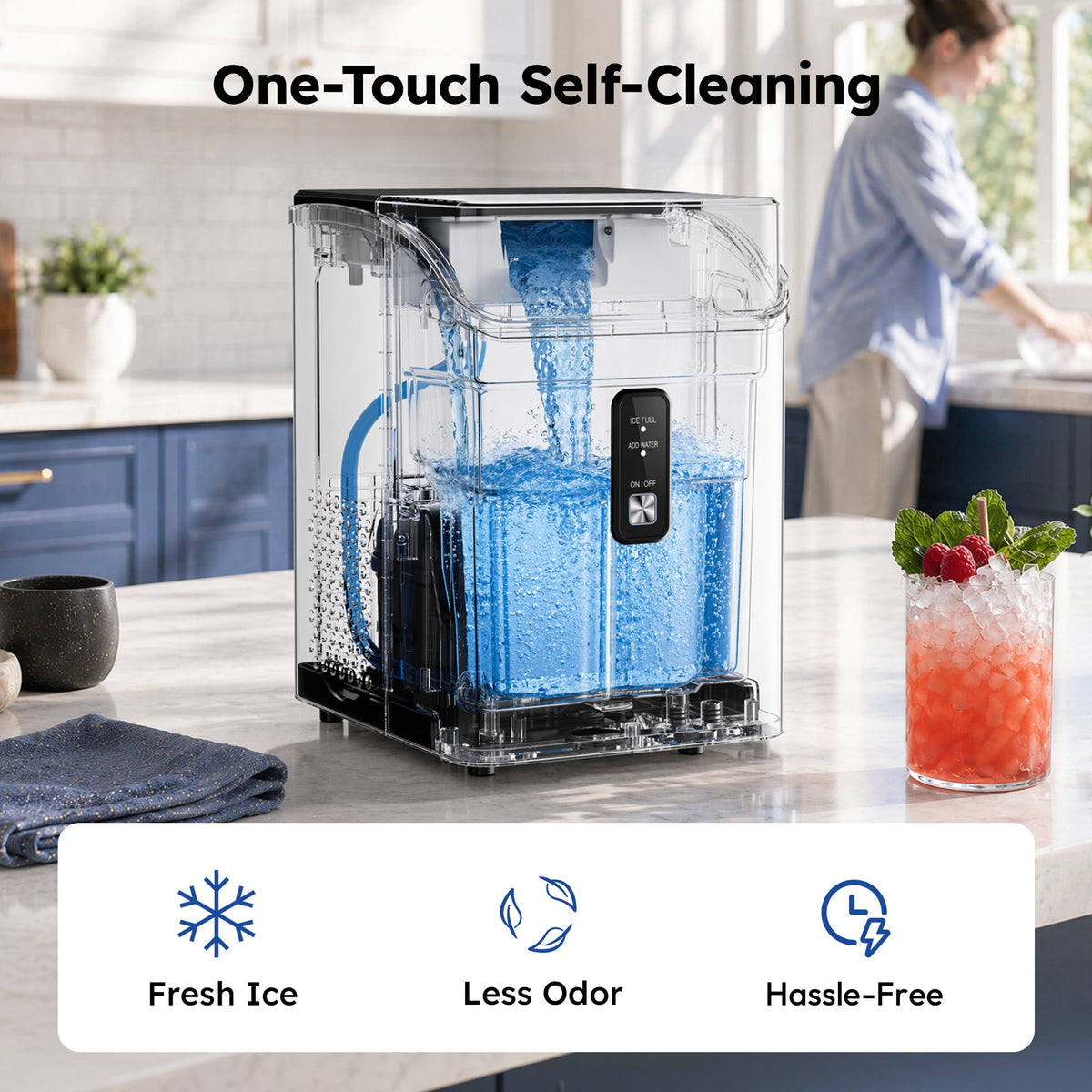 SIMZLIFE Countertop Nugget Ice Maker, 35 Lbs/24H Soft Chewable Pellet Ice, Ready in 7 Minutes, Self-Cleaning Ice Machine, Stainless Steel
