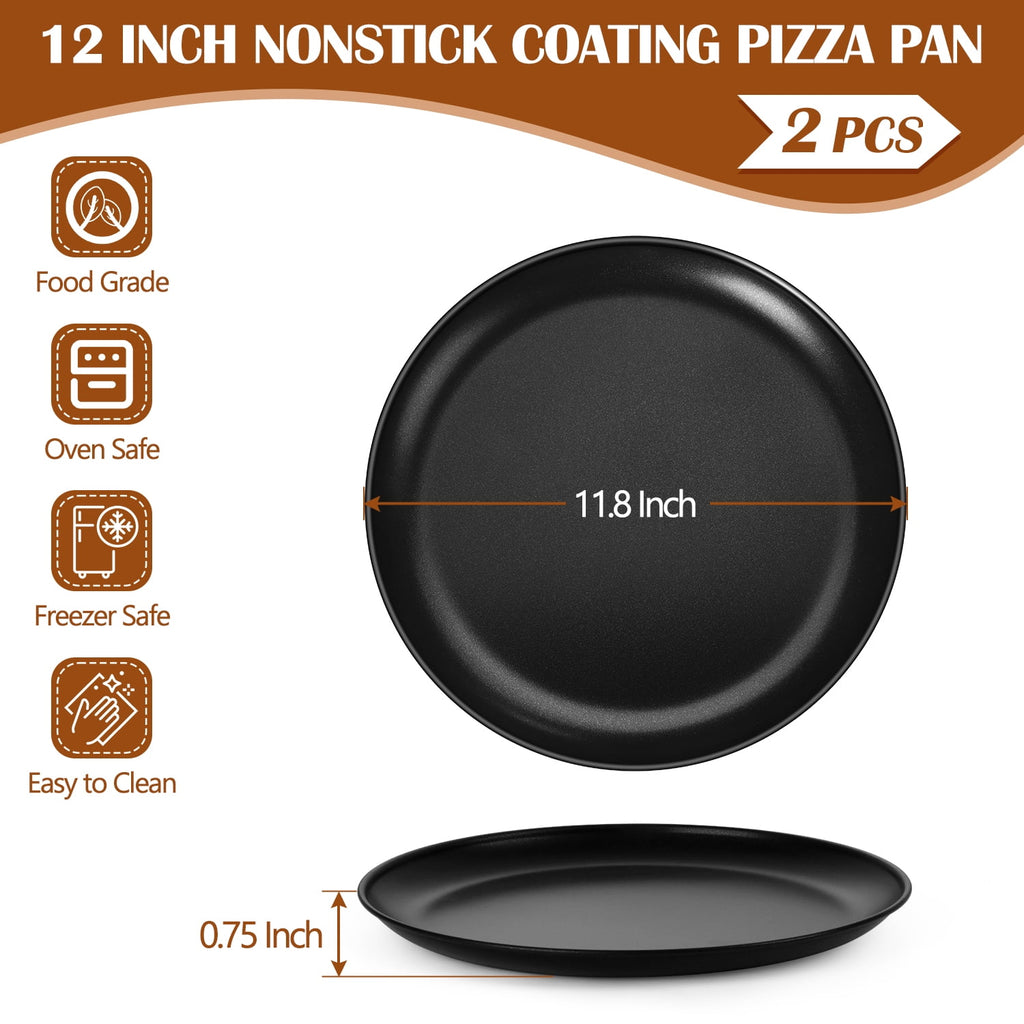 VeSteel Stainless Steel 12 inch Pizza Pan Set of 2, Metal Baking Tray Platter for Oven